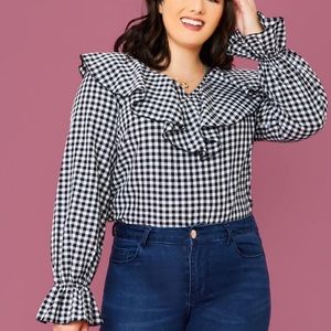SOLD Bell Sleeve Exaggerated Ruffle Trim Gingham